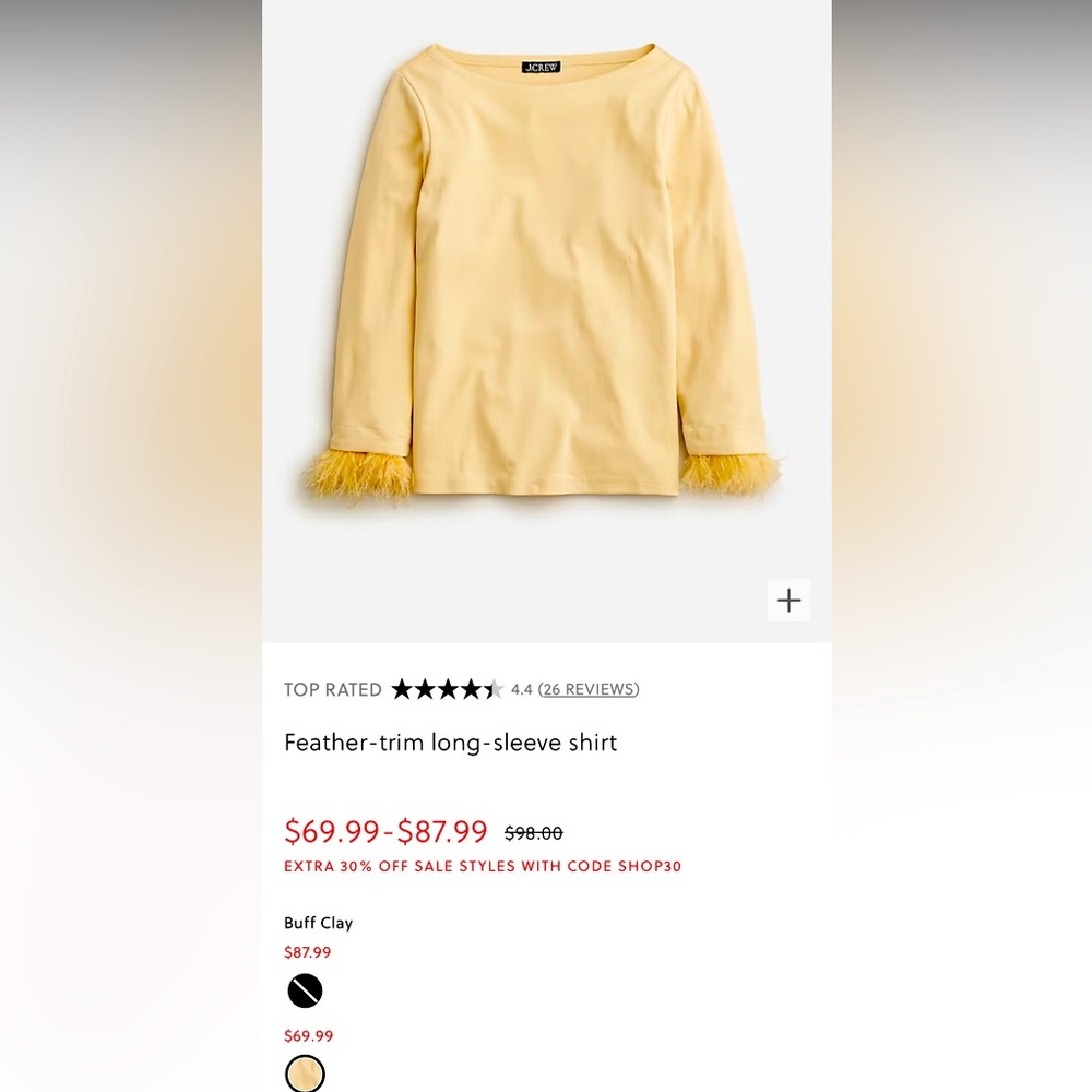 J Crew cream feather trim long sleeve t shirt. Detachable feathers